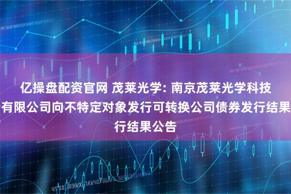 亿操盘配资官网 茂莱光学: 南京茂莱光学科技股份有限公司向不特定对象发行可转换公司债券发行结果公告