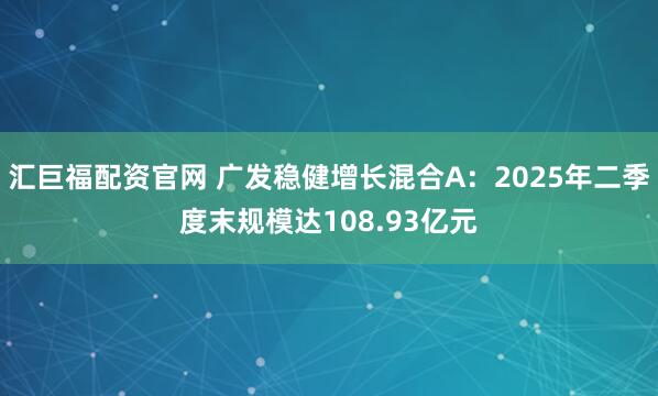 汇巨福配资官网 广发稳健增长混合A：2025年二季度末规模达108.93亿元